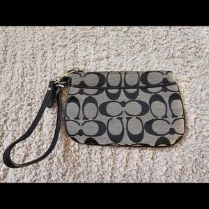 Coach F45659 Signature Canvas Zip Wristlet w/ outside pocket - Black and Gray